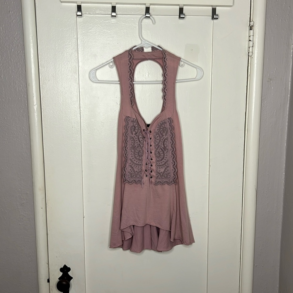 Free people top pink purple stitching